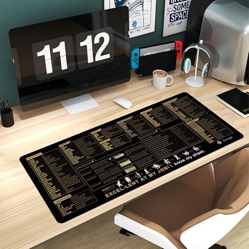 Excel Cheat Sheet Desk Pad, Mousepad, Mouse pad Large (35.4x15.7x0.12in) Waterproof Keyboard Mat，Non-Slip Rubber Base，Stitched Edges and Universal Portable Plastic Cell Phone Stand by sinergya in Saudi Arabia