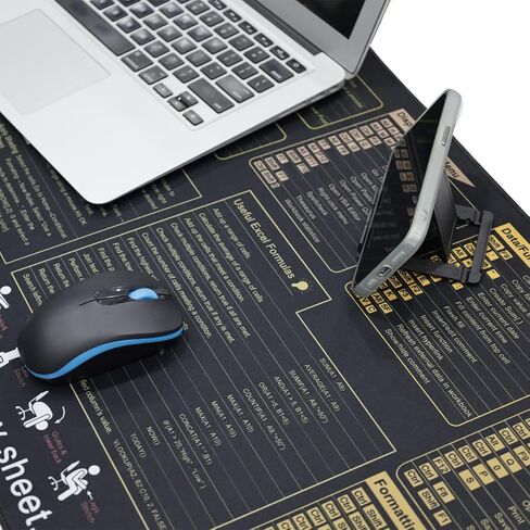 Excel Cheat Sheet Desk Pad, Mousepad, Mouse pad Large (35.4x15.7x0.12in) Waterproof Keyboard Mat，Non-Slip Rubber Base，Stitched Edges and Universal Portable Plastic Cell Phone Stand by sinergya in Saudi Arabia