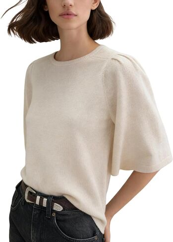 Women's Flare Sleeve Sweater Sparkles Tops Lightweight Knit Pullover Trendy Casual Crewneck with Scallop Trim in Saudi Arabia