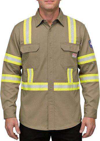 Ubon FR Shirts for Men High Visibility Welding Shirt 100% Cotton Button Down Long Sleeve Safety Workwear 6.5 oz in Kuwait