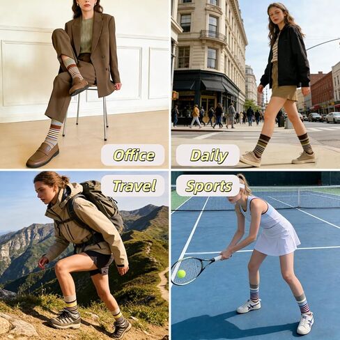 جوارب نسائية مخططة بتصميم عتيق - جوارب أنيقة عتيقة ذات ألوان متعددة للمناسبات اليومية الكاجوال والمكتب والمشي لمسافات طويلة الرياضية، مقاس 6-9 in Kuwait
