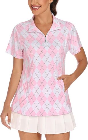 Tanst Sky Womens Golf Shirts Short Sleeve Zip Up Collared Quick Dry Workout Tennis Tops with Pockets in Saudi Arabia