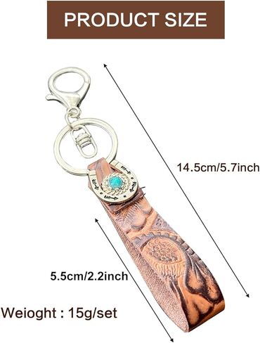 EVKILKJS Vintage Embossed Cowhide Keychain Brown Western Turquoise Horseshoe Wristlet Lanyard Keychain Personalized Cowboy Car Keyring Jewelry in Kuwait