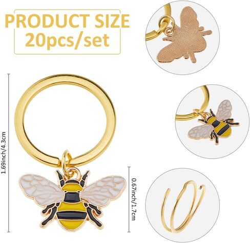 SUPERFINDINGS 20PCS Bees Keyrings Bee Keychains Honey Bee Charm Keychain Cute Bees Key Rings Alloy Enamel Animals Keychain for Bags Pouch Purse Keys Pet Collar Decor, 4.3cm/1.7" in Saudi Arabia