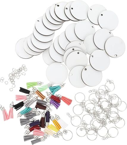 1Set Sublimation Blank Keychain Blanks with Tassels DIY Crafts Heat Transfer Pendant Tags for Car Hanging Decor for Custom Key Chains and Ornaments in Saudi Arabia