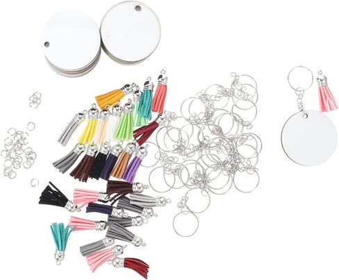 1Set Sublimation Blank Keychain Blanks with Tassels DIY Crafts Heat Transfer Pendant Tags for Car Hanging Decor for Custom Key Chains and Ornaments in Saudi Arabia