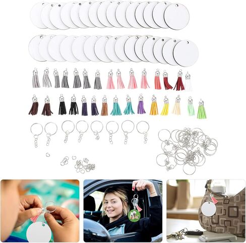 1Set Sublimation Blank Keychain Blanks with Tassels DIY Crafts Heat Transfer Pendant Tags for Car Hanging Decor for Custom Key Chains and Ornaments in Saudi Arabia