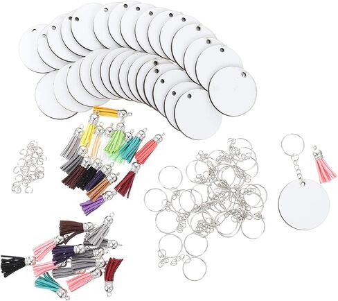 1Set Sublimation Blank Keychain Blanks with Tassels DIY Crafts Heat Transfer Pendant Tags for Car Hanging Decor for Custom Key Chains and Ornaments in Saudi Arabia