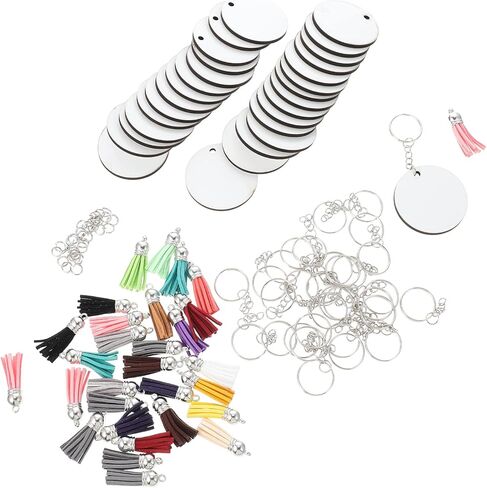 1Set Sublimation Blank Keychain Blanks with Tassels DIY Crafts Heat Transfer Pendant Tags for Car Hanging Decor for Custom Key Chains and Ornaments in Saudi Arabia