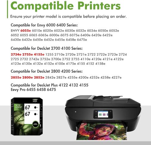 67 67XL Black Ink Cartridges Replacement for HP 67 XL Black Ink Cartridges Work for Deskjet 2855e 2755e 2700 2800e Envy 6055e 6000 6400 6455e Deskjet 4255e 4155e 2700e 2852e 2800 2827e Printer 2-Pack in Kuwait