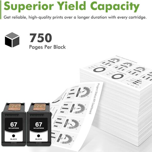 67 67XL Black Ink Cartridges Replacement for HP 67 XL Black Ink Cartridges Work for Deskjet 2855e 2755e 2700 2800e Envy 6055e 6000 6400 6455e Deskjet 4255e 4155e 2700e 2852e 2800 2827e Printer 2-Pack in Kuwait