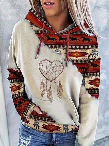 Women's Hooded Cowgirl Western Sweatshirt Printed Ethnic Style Print Hoodie Pullover in Saudi Arabia
