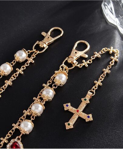 Silver Gold Cross Pants Chain for Men Pocket Chain for Pants Dainty Trendy Pearl Jean Chains for Women Colorful Heart Rhinestone Biker Jean Chains Punk Hip Jewelry Party Music Festival Accessories in Saudi Arabia