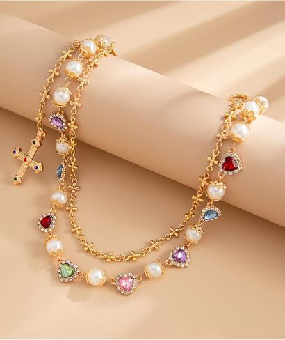 Silver Gold Cross Pants Chain for Men Pocket Chain for Pants Dainty Trendy Pearl Jean Chains for Women Colorful Heart Rhinestone Biker Jean Chains Punk Hip Jewelry Party Music Festival Accessories in Saudi Arabia