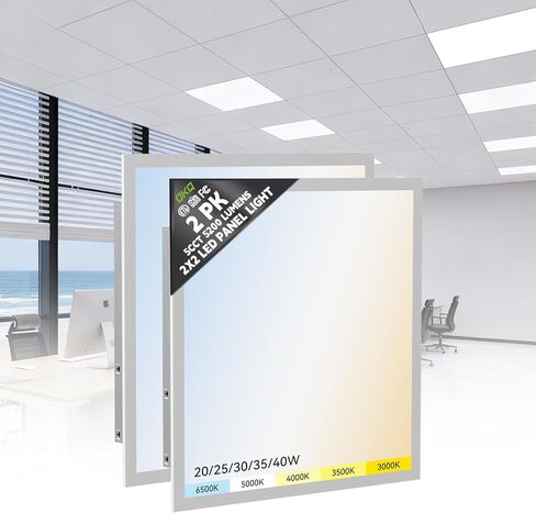 OKQ 2x4 LED لوحة مسطحة ضوء قطرة سقف مكتب متجر تجاري مستودع تركيبات، 5 CCT 3000K-6500K قابل للتعديل و5 قوة كهربائية قابلة للاختيار، 6000Lm 0-10V عكس الضوء، ETL مدرج (4 عبوات) in Kuwait