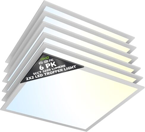 OKQ 2x4 LED Flat Panel Light Drop Ceiling Office Fixture, 30/40/50W Selectable, 5000K 5CCT Switchable, 0-10V Dimmable, 24x48 Inch LED Flush Mount Ceiling Light, ETL Listed 4 Pack in Kuwait