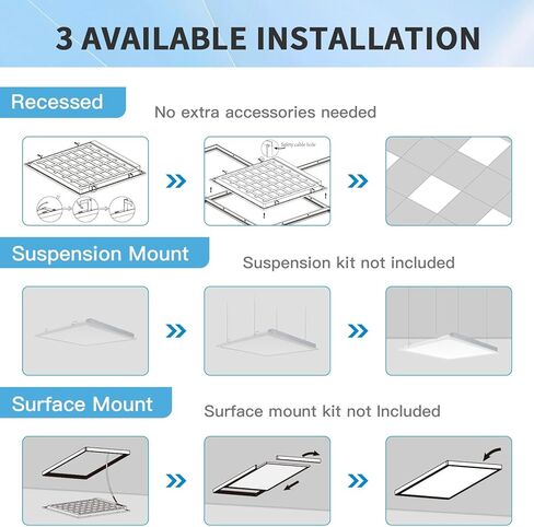 mw 24 حزمة 2x4 LED لوحة مسطحة ضوء جبل، 3500K/4000K/5000K قابلة للتحديد، 30/40/50W، 5500LM، 0-10V تجاري قابل للتعتيم 2x4 Led Drop Ceiling Light للمكتب والمدرسة وUL وDLC مدرج in Kuwait
