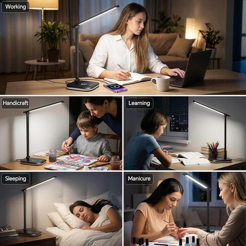 Bright LED Desk Lamp for Office Home, 10%-100% Stepless Dimmable & 5 Color Temperatures, Eye Caring Desk Light for Office, Study, Craft, Puzzle, Nail, Sewing | USB Charging | 45 Min Timer | RGB in Saudi Arabia