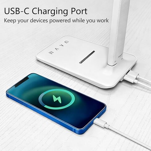 LED Desk Lamp with USB Charging Port, 5 Color Modes & 5 Brightness Levels, Eye-Caring Dimmable Touch Control Table Lamp, Adjustable Foldable Arm, USB-C Powered Desk Light for Study, Office, Bedroom in Saudi Arabia