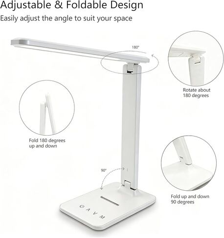 LED Desk Lamp with USB Charging Port, 5 Color Modes & 5 Brightness Levels, Eye-Caring Dimmable Touch Control Table Lamp, Adjustable Foldable Arm, USB-C Powered Desk Light for Study, Office, Bedroom in Saudi Arabia