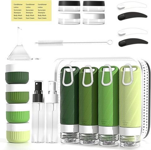 26 Pieces Travel Size Toiletries Bottles Set, Tsa Approved Leakproof Refillable Travel Bottles with Hanging hole design, Silicone Material, Suitable for Shampoo, Conditioner, and Body Lotion in Kuwait