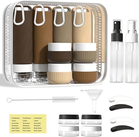 26 Pieces Travel Size Toiletries Bottles Set, Tsa Approved Leakproof Refillable Travel Bottles with Hanging hole design, Silicone Material, Suitable for Shampoo, Conditioner, and Body Lotion in Kuwait