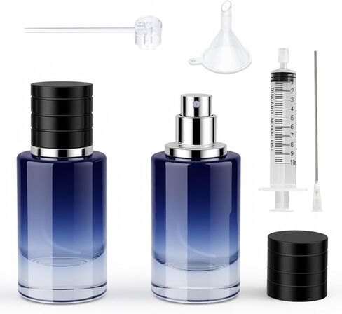 زجاجة عطر من الزجاج الأسود سعة 100 مل - بخاخ كولونيا فارغ قابل لإعادة الملء مع رذاذ رذاذ ناعم، حاوية رذاذ محمولة للسفر مع 3 أدوات توزيع in Saudi Arabia
