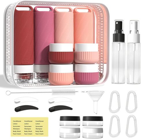 26 Pieces Travel Size Toiletries Bottles Set, Tsa Approved Leakproof Refillable Travel Bottles with Hanging hole design, Silicone Material, Suitable for Shampoo, Conditioner, and Body Lotion in Kuwait