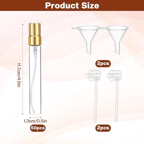 مجموعة زجاجات العطور الصغيرة المكونة من 50 قطعة سعة 10 مل/0.34 أونصة تشتمل على قمعين وموزعين، وزجاجات رذاذ زجاجية قابلة لإعادة الملء، وحاويات عينات فارغة محمولة للسفر، ورذاذ رذاذ ناعم مع أغطية، ذهبي in Saudi Arabia