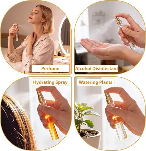 مجموعة زجاجات العطور الصغيرة المكونة من 50 قطعة سعة 10 مل/0.34 أونصة تشتمل على قمعين وموزعين، وزجاجات رذاذ زجاجية قابلة لإعادة الملء، وحاويات عينات فارغة محمولة للسفر، ورذاذ رذاذ ناعم مع أغطية، ذهبي in Saudi Arabia