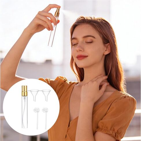 مجموعة زجاجات العطور الصغيرة المكونة من 50 قطعة سعة 10 مل/0.34 أونصة تشتمل على قمعين وموزعين، وزجاجات رذاذ زجاجية قابلة لإعادة الملء، وحاويات عينات فارغة محمولة للسفر، ورذاذ رذاذ ناعم مع أغطية، ذهبي in Saudi Arabia
