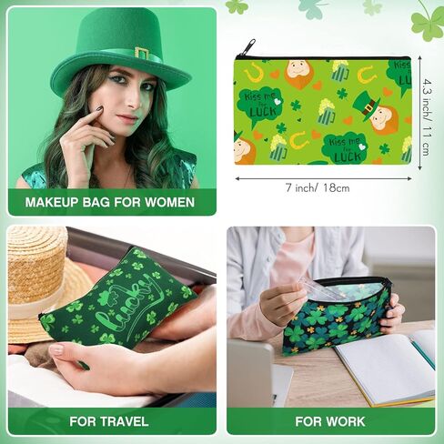 Yahenda 20 Pcs Happy St. Patrick's Day Accessories Shamrock Gifts Funny Irish Gnome Makeup Bag Festival Shamrock Clover Cosmetic Bag Green Leaves Pattern Toiletry Organizer for Party Favors, 10 Styles in Saudi Arabia