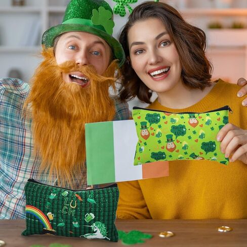 Yahenda 20 Pcs Happy St. Patrick's Day Accessories Shamrock Gifts Funny Irish Gnome Makeup Bag Festival Shamrock Clover Cosmetic Bag Green Leaves Pattern Toiletry Organizer for Party Favors, 10 Styles in Saudi Arabia
