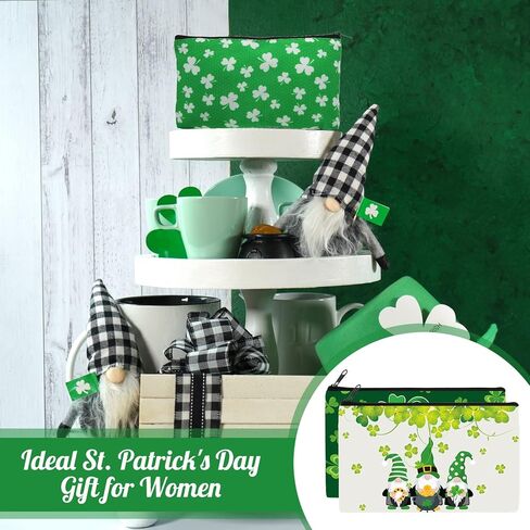 Yahenda 20 Pcs Happy St. Patrick's Day Accessories Shamrock Gifts Funny Irish Gnome Makeup Bag Festival Shamrock Clover Cosmetic Bag Green Leaves Pattern Toiletry Organizer for Party Favors, 10 Styles in Saudi Arabia