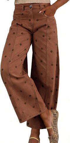 chouyatou Women's 2026 Polka Dot Pattern Barrel Jeans Boyfriend Y2K Casual Wide Leg Mid Rise Denim Pants in Saudi Arabia