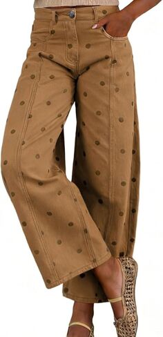 chouyatou Women's 2026 Polka Dot Pattern Barrel Jeans Boyfriend Y2K Casual Wide Leg Mid Rise Denim Pants in Saudi Arabia