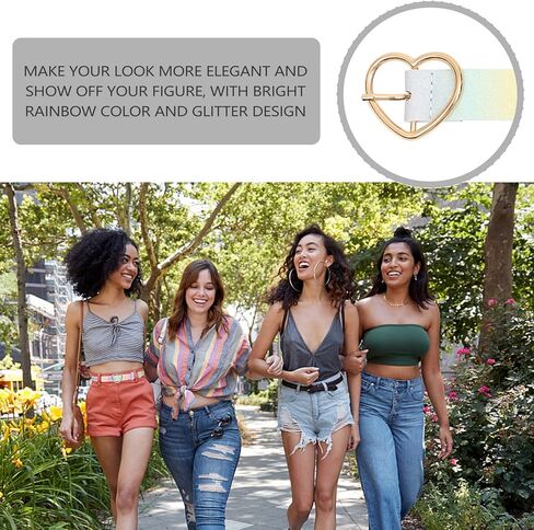 LUOZZY Rainbow Waist Belt for Women & Girls - Glitter PU Leather Dress Belt with Adjustable Shiny Heart-shaped Buckle in Saudi Arabia