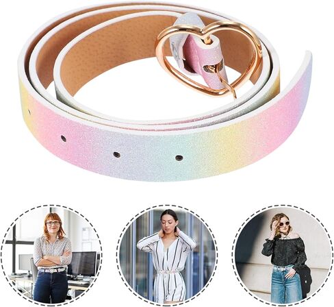 LUOZZY Rainbow Waist Belt for Women & Girls - Glitter PU Leather Dress Belt with Adjustable Shiny Heart-shaped Buckle in Saudi Arabia
