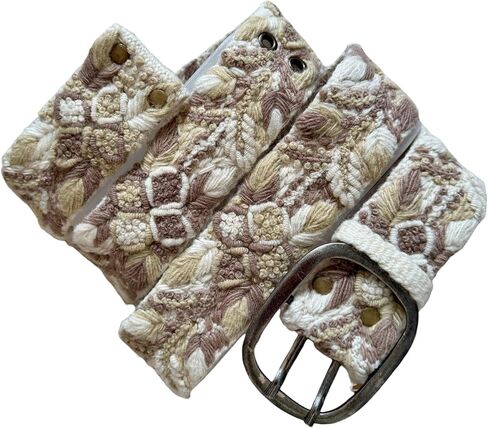 Peruvian Embroidered Flower Wool Belt, Hand Embroidered - Sandstone Meadow in Saudi Arabia