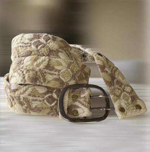 Peruvian Embroidered Flower Wool Belt, Hand Embroidered - Sandstone Meadow in Saudi Arabia