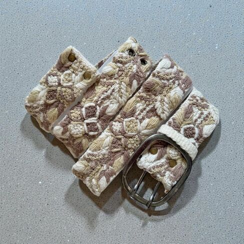 Peruvian Embroidered Flower Wool Belt, Hand Embroidered - Sandstone Meadow in Saudi Arabia