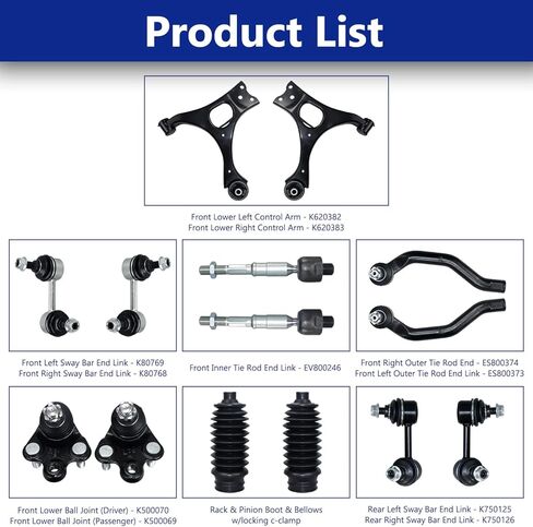 Control Arm, Replacement For Control Arm with Ball Joint Sway Bar Tie Rod Boot Suspension Kit Compatible With 2006-2011 Honda Civic - 14 Pcs in Saudi Arabia