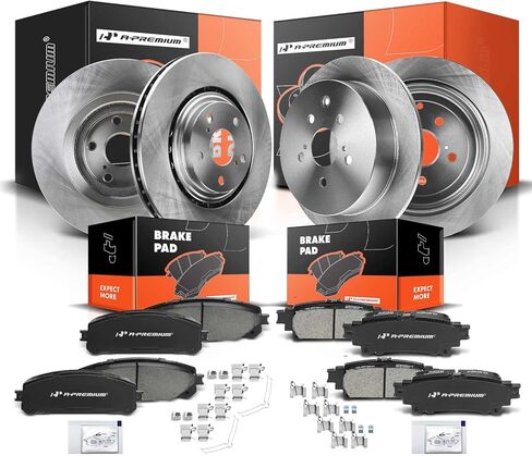 A-Premium Front Vented & Rear Solid Disc Brake Rotors + Ceramic Pads Kit Compatible with Select Lexus and Toyota Models - RX350/RX450H 2010-2015, Highlander 2014-2019, Sienna 2011-2020, 12-PC Set in Saudi Arabia
