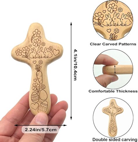 Goodangie00 Wooden Pocket Stress Fidget Cross, 4.1" Handmade Carvings Bunny Wood Crosses Encouragement Gift for Christian, Pocket Prayer, Palm, Church Religious Home Easter Gifts in Kuwait