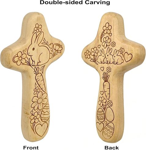 Goodangie00 Wooden Pocket Stress Fidget Cross, 4.1" Handmade Carvings Bunny Wood Crosses Encouragement Gift for Christian, Pocket Prayer, Palm, Church Religious Home Easter Gifts in Kuwait