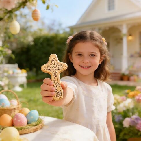 Goodangie00 Wooden Pocket Stress Fidget Cross, 4.1" Handmade Carvings Bunny Wood Crosses Encouragement Gift for Christian, Pocket Prayer, Palm, Church Religious Home Easter Gifts in Kuwait