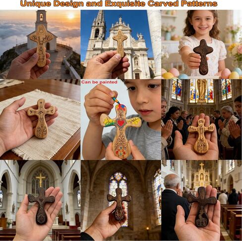 Goodangie00 Wooden Pocket Stress Fidget Cross, 4.1" Handmade Carvings Bunny Wood Crosses Encouragement Gift for Christian, Pocket Prayer, Palm, Church Religious Home Easter Gifts in Kuwait