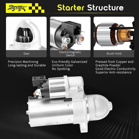 Oktiger New Starter Motor Fit for Hyundai Sonata 2011-2014, Santa Fe Sport 2013-2014, Tucson 2011-2015, for Kia Optima 2012-2015, Forte 2011-2013 L4 2.0L 2.4L 12V 1.2KW, OE:361002G200, 6974N (All New) in Kuwait