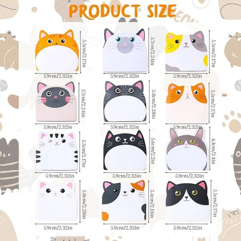 12Pack Cat Sticky Notes 360 Sheets Cat Note Pads Self Adhesive Fun Cartoon Sticky Note Pad for Valentines Veterinary Office School Tab Party Supplies in Saudi Arabia