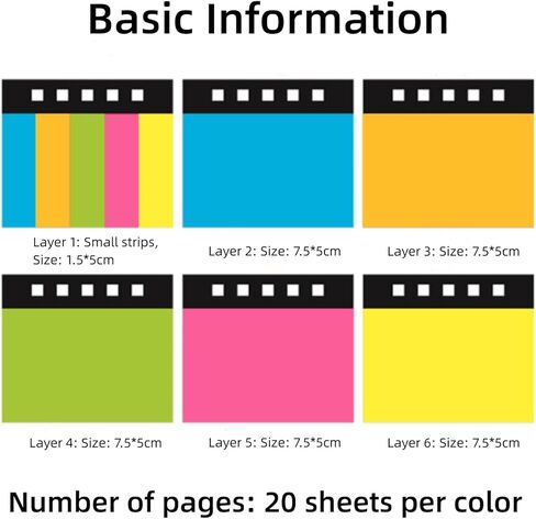 1 PCS Colorful Sticky Note Notebook, 20 Sheets Per Color，Multiple Sizes Bright Colors, Office Stationery for Organized Notes in Saudi Arabia